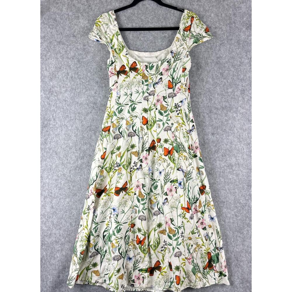 Avec Les Filles Botanical Dress Womens 6 Butterfly Floral Linen Blend Fit Flare - Picture 10 of 15